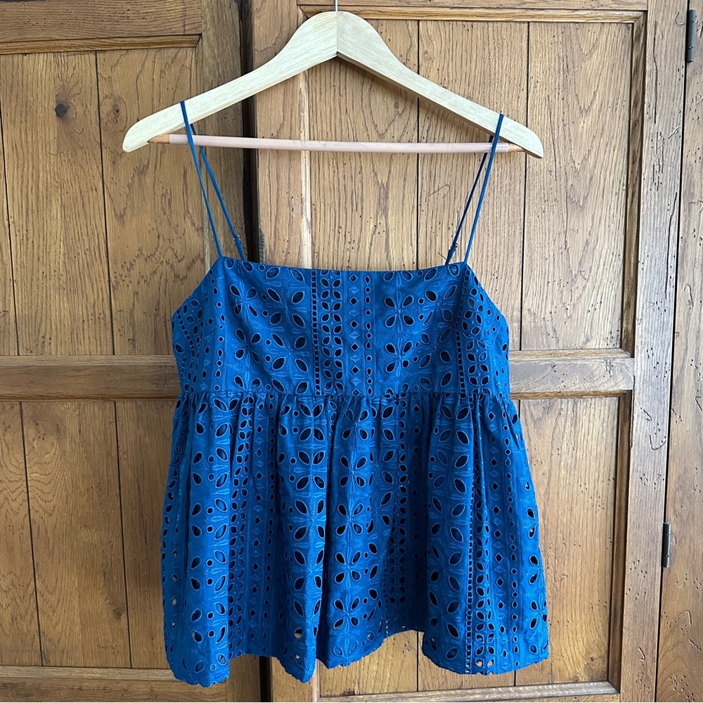 J. Crew Blue Eyelet Spaghetti Strap Top